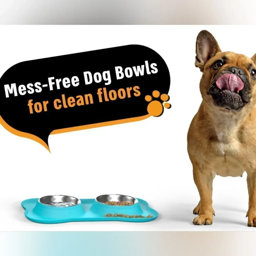 New Active Pets Dog Cat Bowl Set Stainless Steel No Spill Mess small silicone